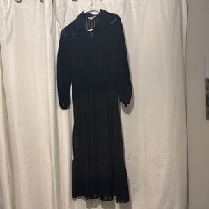 Midi striped see through black dress